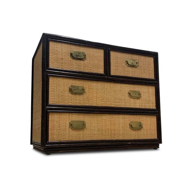 Mid-Century Chest of Drawers in Rattan and Ebonised Wood with Brass Handles, 1890s For Sale - Image 4 of 18