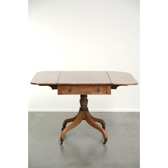 19th Century Antique English Drop-Leaf Side Table with Brass Details For Sale - Image 6 of 15