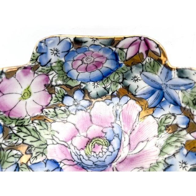 20th Century Chinoiserie Blue and Pink Floral Vide Poche/Catchall Bowl For Sale - Image 12 of 13