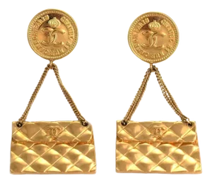 Chanel Quilted Bag 2.55 Motif C Logo Dangle Clip on Fashion Earrings, 2 Pieces
