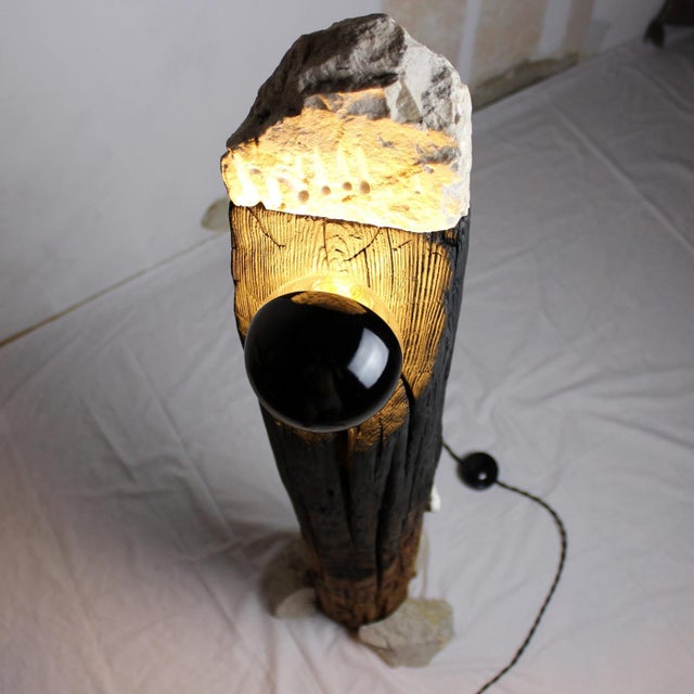 Not Yet Made - Made To Order Totem Lamp - Sculptural Wood and Stone Floor Lamp by Gabor Gobi For Sale - Image 5 of 9