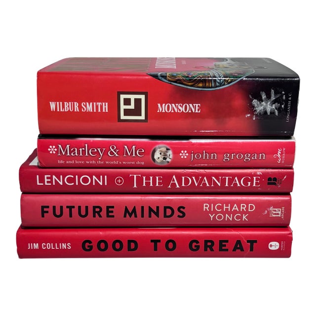 1990s Red Decorated of Four Hard Cover Books. For Sale