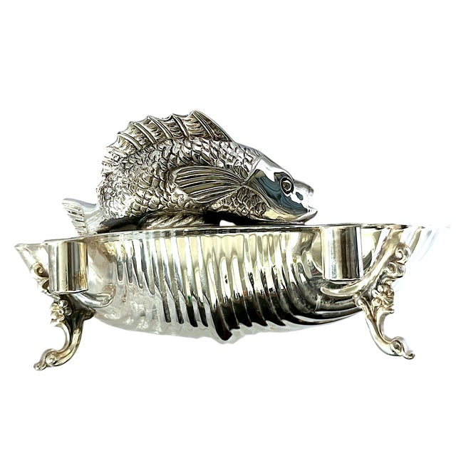 Vintage English Regency Sheffield Epns Hotel Silver Plated Koi Fish Clam Shell Serving Platter For Sale In Jacksonville, FL - Image 6 of 12