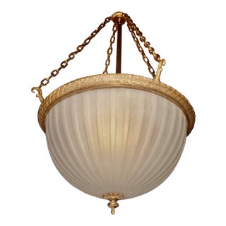 Early 20th Century Large Red Bronze and Pressed Glass Chandelier For Sale