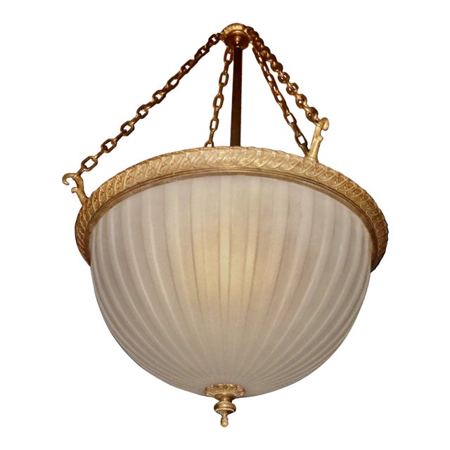 Early 20th Century Large Red Bronze and Pressed Glass Chandelier For Sale