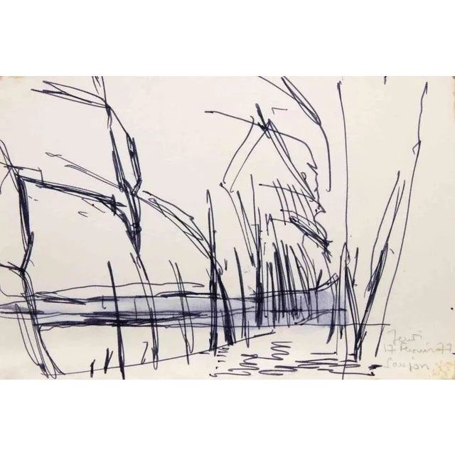 Landscape is a pen drawing realized by Reynold Arnould (Le Havre 1919 - Parigi 1980). Good condition on a little white...