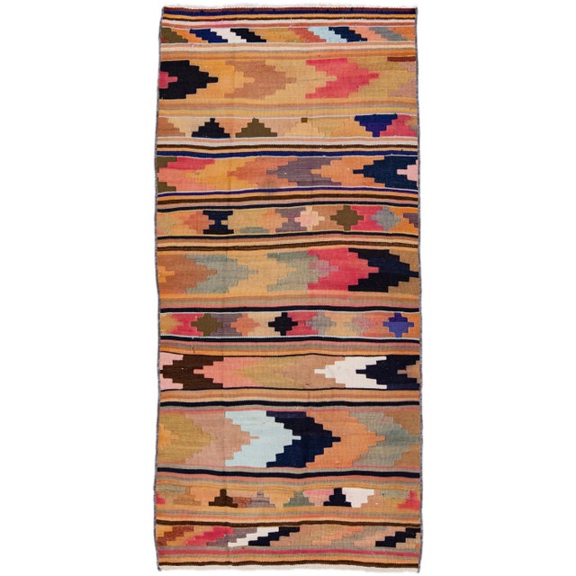 Tan 1960s Vintage Turkish Kilim Tan Handmade Tribal Wool Rug For Sale - Image 8 of 8