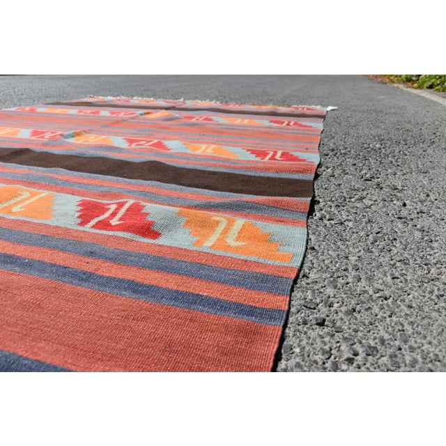 Red 1970s Rustic Hand Knotted Red Striped Rug For Sale - Image 8 of 11