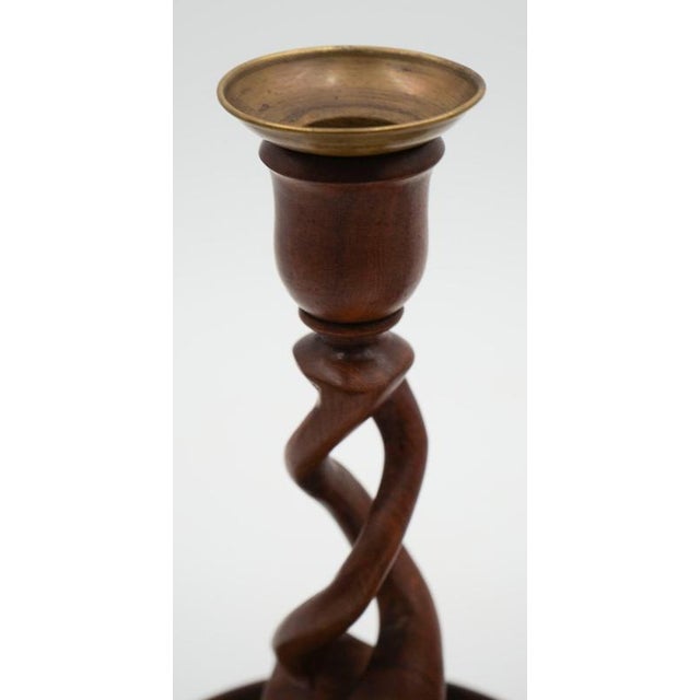 English Early Victorian Oak Barley Twist Candleholders, Set of 2 For Sale - Image 4 of 11