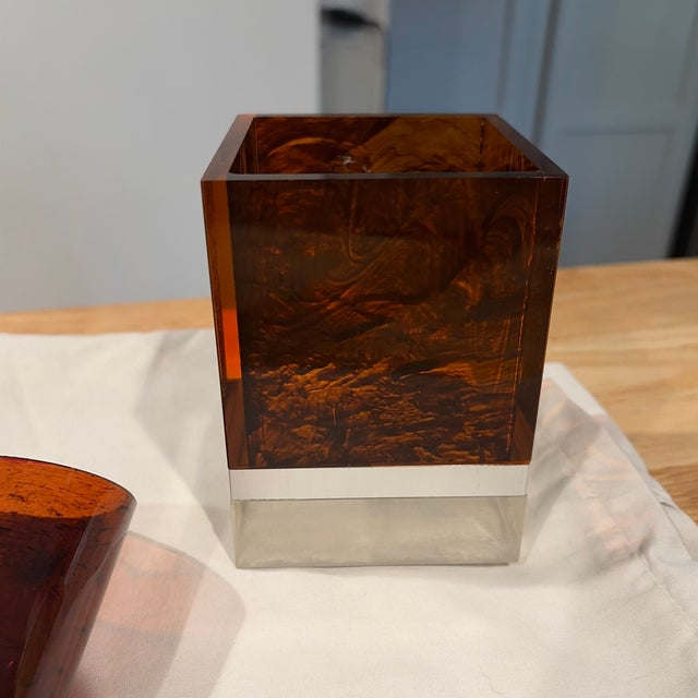 1970s 1970s Italian Tortoise Shell Lucite Cigarette and Lighter Holder For Sale - Image 5 of 9