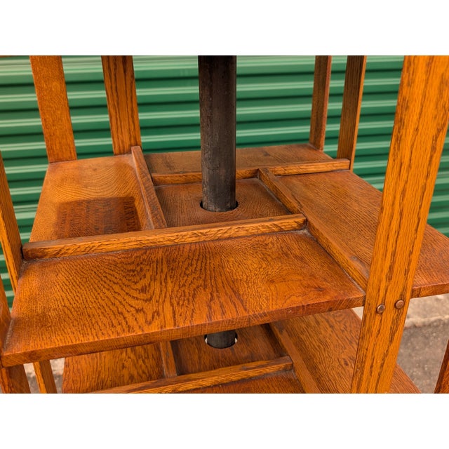 Antique John Danner Oak Five-Tier Revolving Bookcase, Canton Ohio For Sale In Seattle - Image 6 of 18