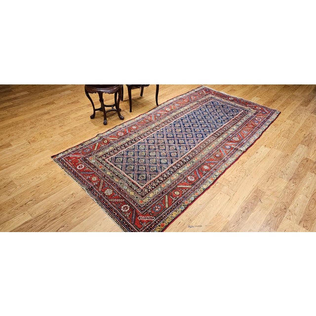 Textile 19th Century Kurdish Gallery Rug, Hand-Knotted Wool, Allover Paisley Design, Navy & Red, 5x9 For Sale - Image 7 of 18