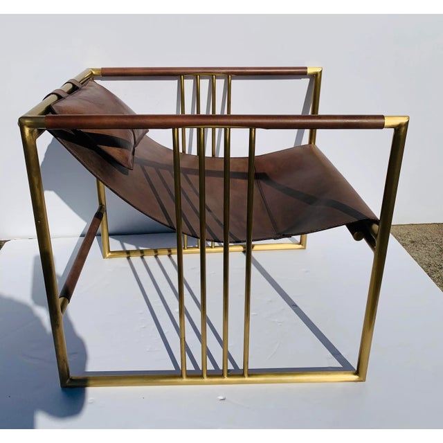 Modern Baker Modern Dark Rustic Brown Leather Sling Chair For Sale - Image 3 of 8