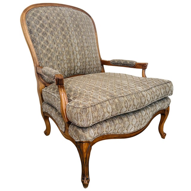 French Provincial Late 20th Century French Provincial Bergère Chair and Matching Ottoman Set For Sale - Image 3 of 16