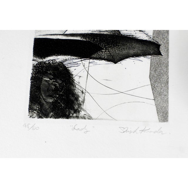 Early 21st century expressionist etching on paper of woman with umbrella by Shigeki Kuroda (b. 1953) Japan. Signed,...