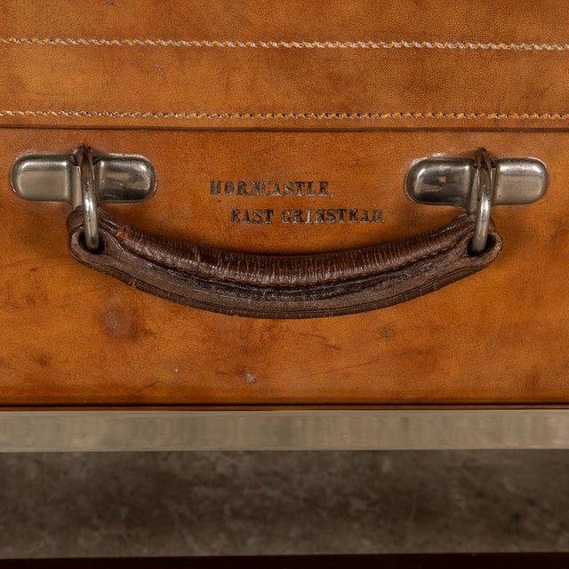 English Leather Trunk on Metal Stand, 1910s For Sale - Image 9 of 18