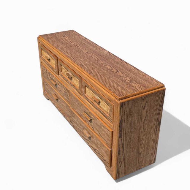 1980s Postmodern Faux-Oak Laminate Six-Drawer Dresser For Sale - Image 14 of 18