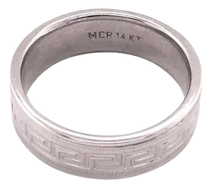 14 Karat White Gold Band Ring Wedding Band Ring Greek Key Design