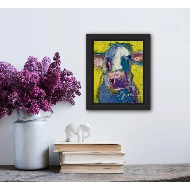 2020s Abstract Cow (Yellow and Purple) Oil Painting For Sale - Image 5 of 6