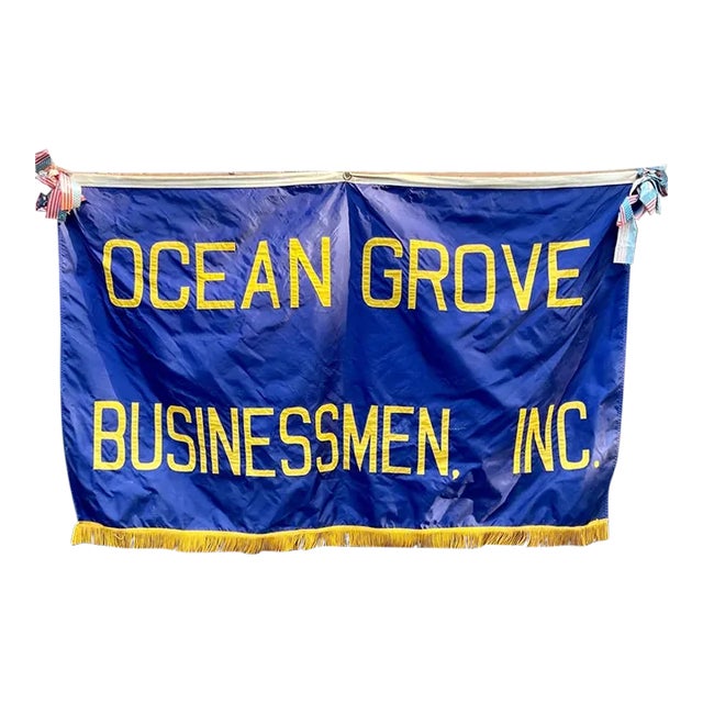 1940s Vintage Ocean Grove New Jersey Businessmen Inc. Satin Banner Flag For Sale