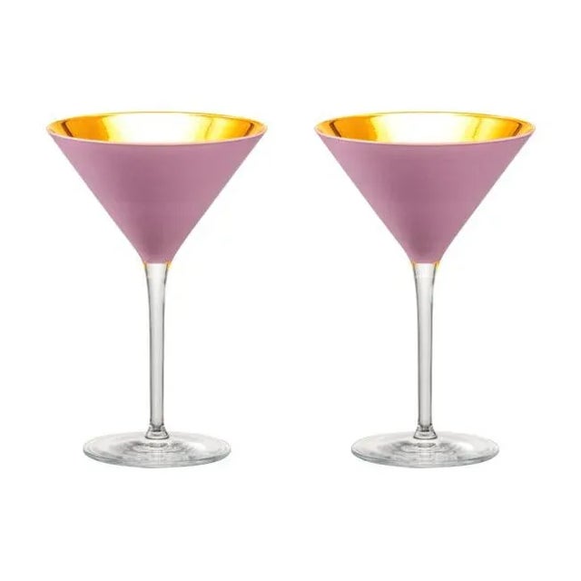 Modern Nicolette Mayer Oro 24k Crystal Martini Glass, Pink, Set of 2 Glasses in Gift Tube For Sale - Image 3 of 3
