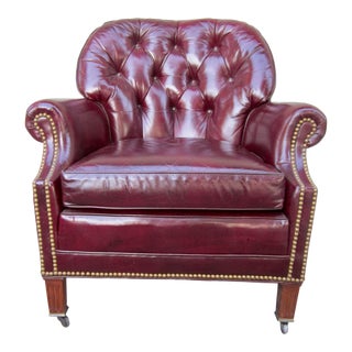 Vintage Red Hancock & Moore Leather Button Tufted Chair For Sale
