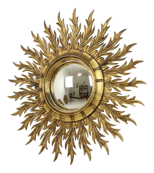 Large Gold Leaf Gilt Wood Sunburst Mirror, 1950s