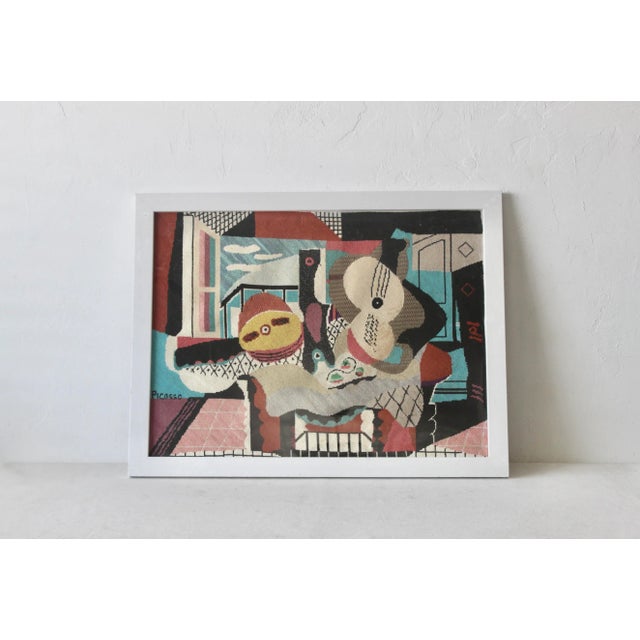 Vintage "Mandolin and Guitar" Picasso Needlepoint Tapestry Framed Mid Century For Sale - Image 9 of 12