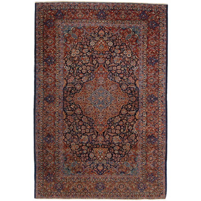 Textile Antique Persian Kashan Handmade Medallion Blue and Red Scatter Rug For Sale - Image 7 of 7
