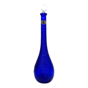 Vintage Italian Empoli Glass Decanter – Cobalt Blue Hobnail Genie Bottle by Rossini – Mid-Century Modern / Hollywood Regency