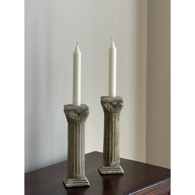 Neoclassical-Style Cast Plaster Candlestick Holders -- a Pair For Sale - Image 4 of 12
