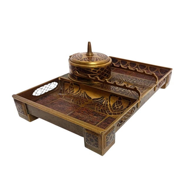 - Decorative antique inkwell set with rocker blotter - Manufactured by Erhard & Söhne, Schwäbisch Gmünd, Germany - Maker's...