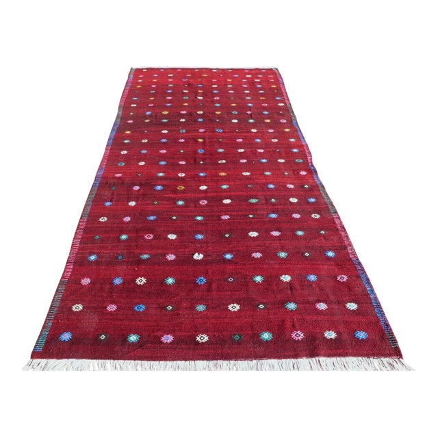 1960s Red Turkish Kilim Rug - 70"x148" For Sale