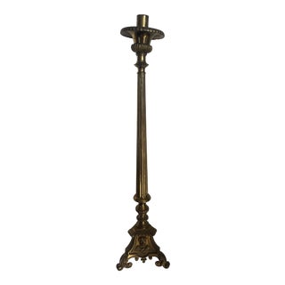 Antique French Church Altar Cast Brass Floor Candle Stand For Sale