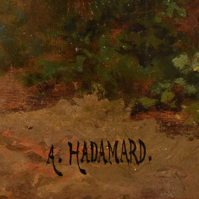 Auguste Hadamard, Young Lady and Gentleman, Gallant Scene, Oil on Canvas, 19th Century For Sale - Image 9 of 11