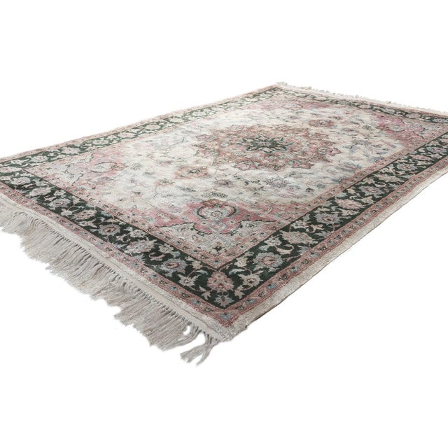 78545 Vintage Indian Kashmir Rug, 04'00 x 06'00. Emulating English Country style and timeless style with a silky texture,...