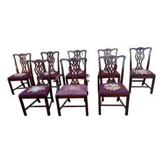 Antique Chippendale Style Neddle Point Seat Dining Chairs For Sale