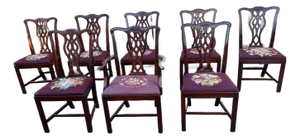 Antique Chippendale Style Neddle Point Seat Dining Chairs