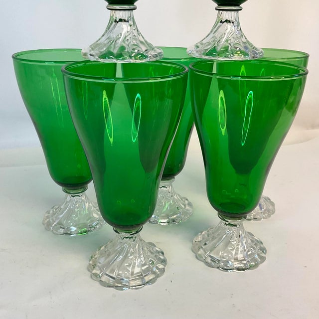 Antique Art Deco Depression Green Glass Water/Ice Tea Goblets - Set of 7 For Sale - Image 6 of 6