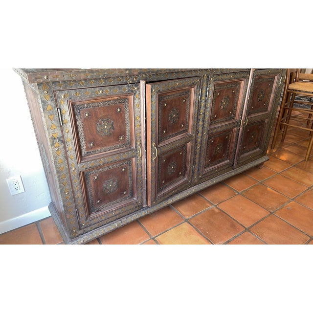 Brown Mid-Century Modern Hardwood Buffet/Sideboard With Hammered Brass For Sale - Image 8 of 12