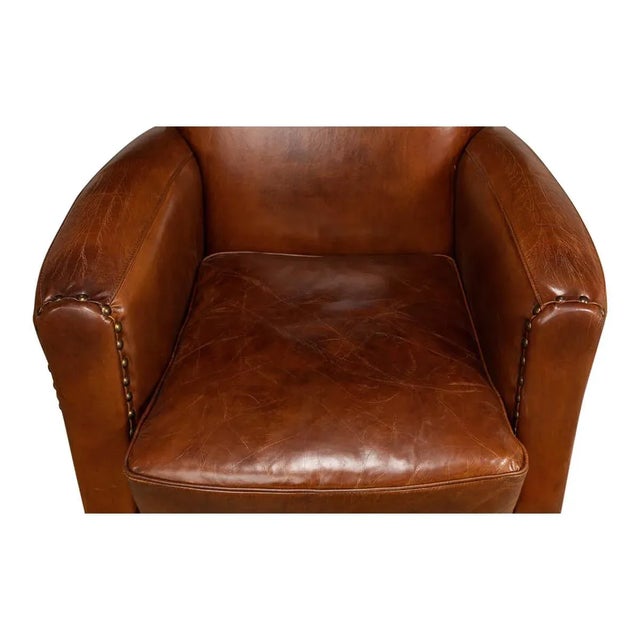 Wood Classic Leather Armchair For Sale - Image 7 of 12