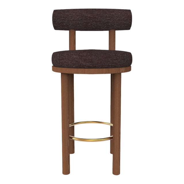 Collector Modern Moca Bar Chair in Tricot Dark Brown Fabric and Smoked Oak by Studio Rig For Sale