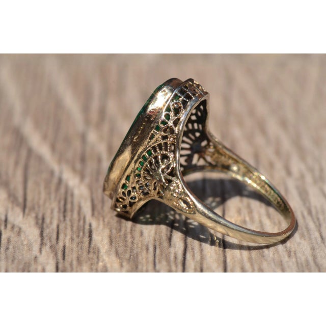 Early 21st Century The Estelle Avenue: Antique Filigree Cocktail Ring set with Chalcedony and Diamond, Size 5.75 For Sale - Image 5 of 11