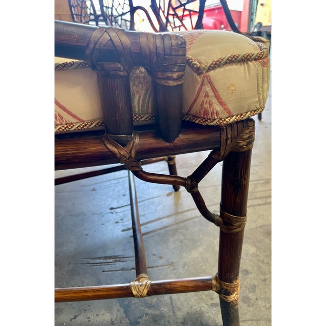Set of 4 Vintage McGuire Bamboo & Rattan Cracked-Ice Dining Armchairs by Elinor McGuire For Sale - Image 9 of 9