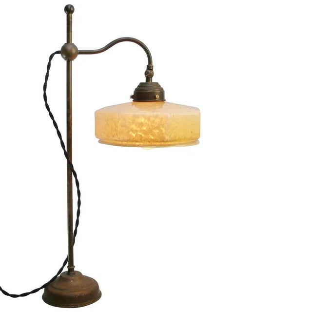 French Art Deco Brass and Yellow Clichy Glass Table Desk Light For Sale - Image 4 of 8