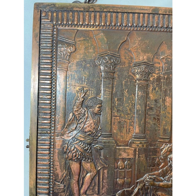 Antique Relief Figural Copper Triptych Panel Folding Table Vanity Mirror Plaque For Sale In New York - Image 6 of 11
