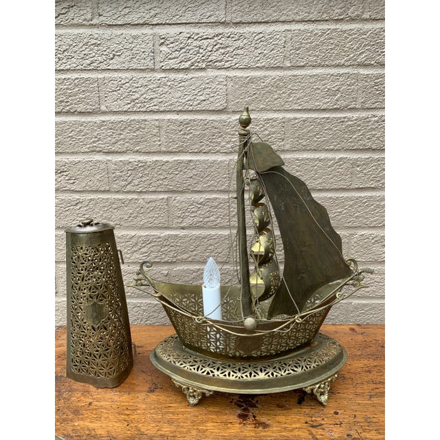 Vintage German Brass Sailing Ship Nightlight | an English Coastal Curiosity For Sale - Image 11 of 12