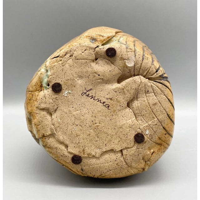 Brown Vintage Signed Studio Pottery Leaf Vase by Linnea – Rustic Modern / Handcrafted For Sale - Image 8 of 13