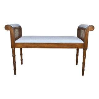 1960's Faux Bamboo Double Cane Window Bench For Sale