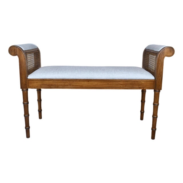 1960's Faux Bamboo Double Cane Window Bench For Sale